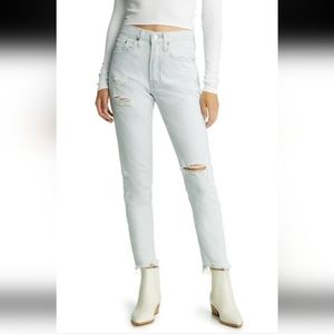 LEVI"S 501 Skinny 100% Cotton High-Rise Light-washed Distressed Jeans sz 26